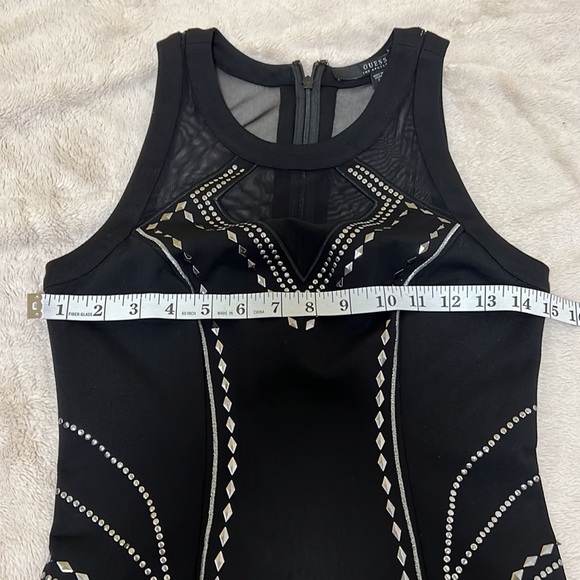 Guess Black Studded Stretchy Mesh Accent Sleeveless Bodycon Dress - Size Small - Picture 8 of 12
